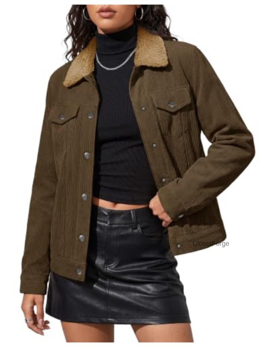 Corduroy Button Down Jacket Sherpa Fleece Lined Coat